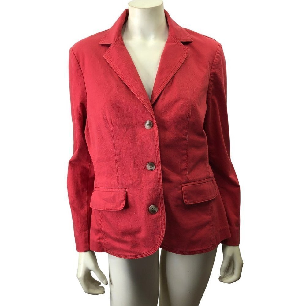 LL BEAN WOMAN COTTON THREE BUTTONS BLAZER SIZE PET MD